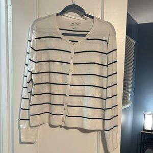 Ava & Viv White Navy Striped Button Cardigan